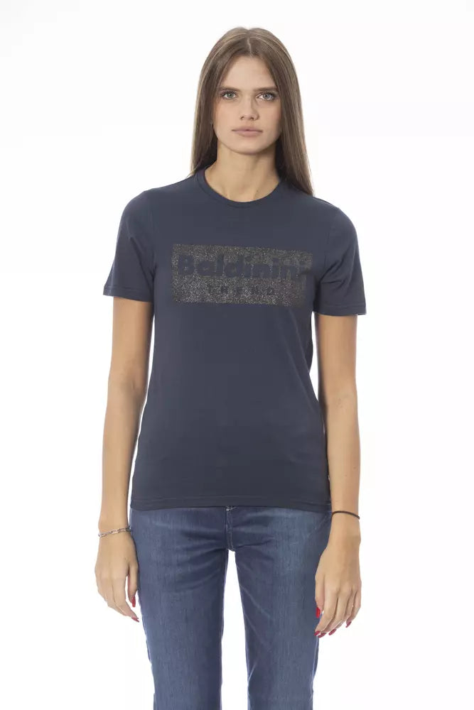 Blaues Baumwoll-T-Shirt für Damen