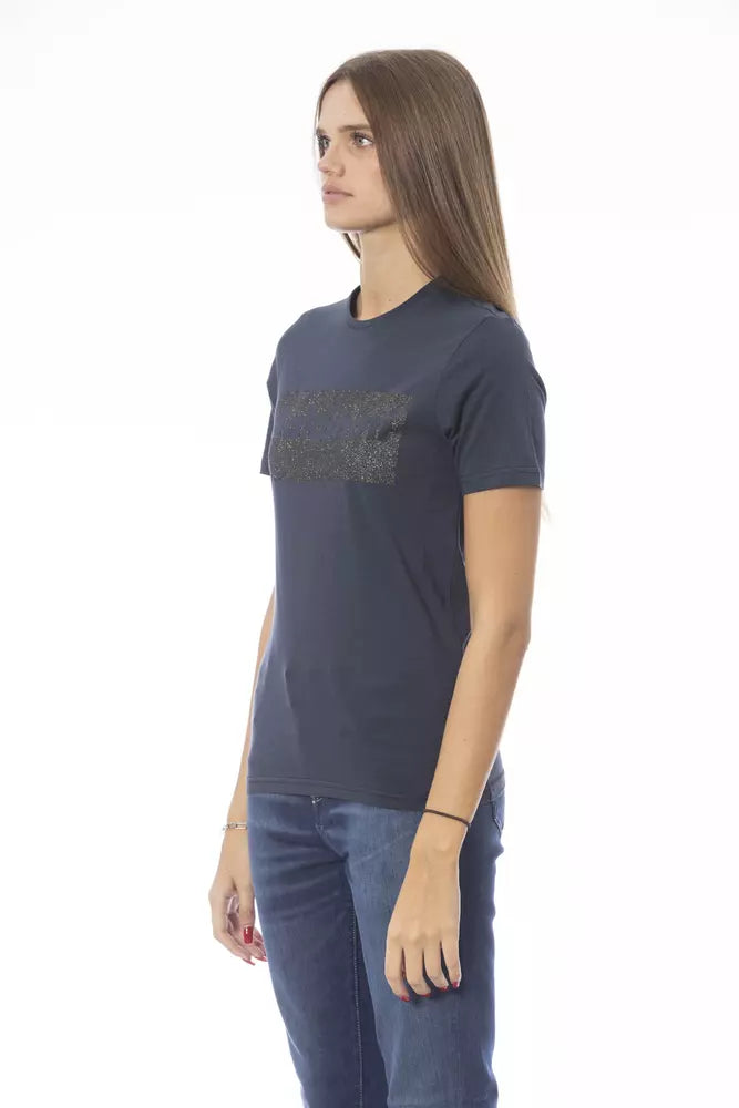 Blaues Baumwoll-T-Shirt für Damen
