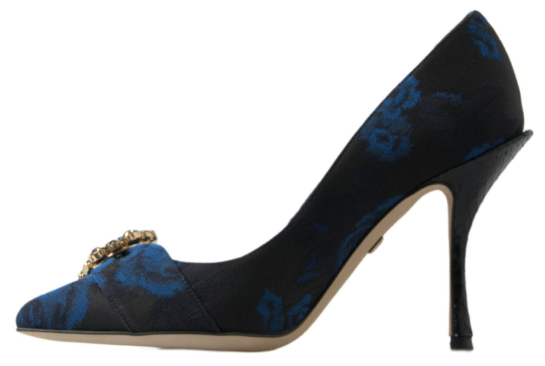 Elegant blue crystal-embellished pumps