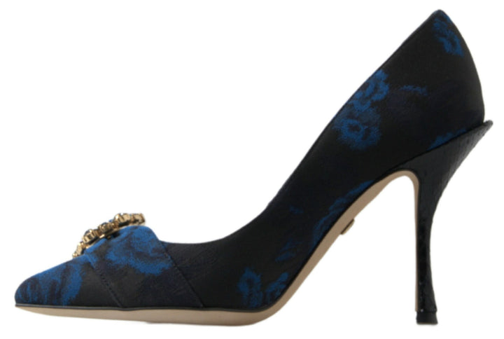 Elegant blue crystal-embellished pumps