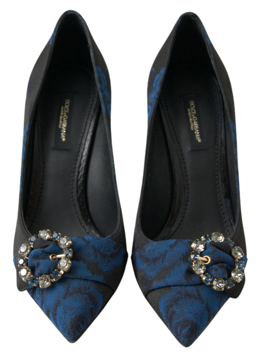 Elegant blue crystal-embellished pumps