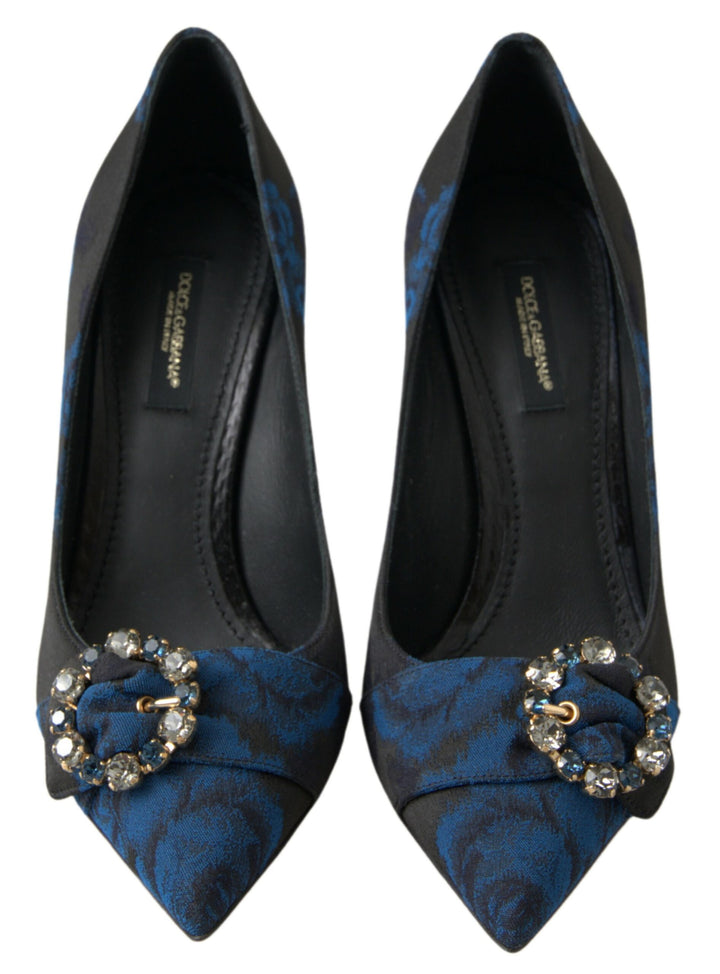 Elegant blue crystal-embellished pumps