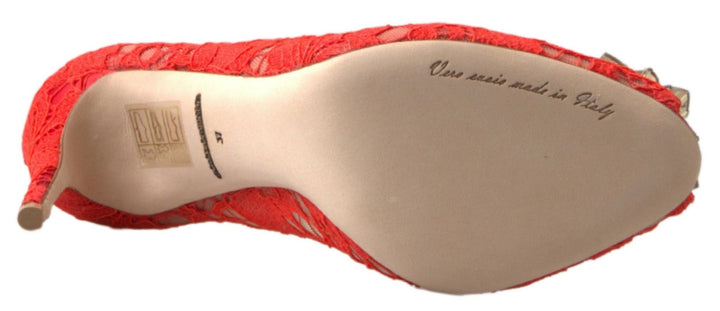 Chic red lace heels with crystal embellishment