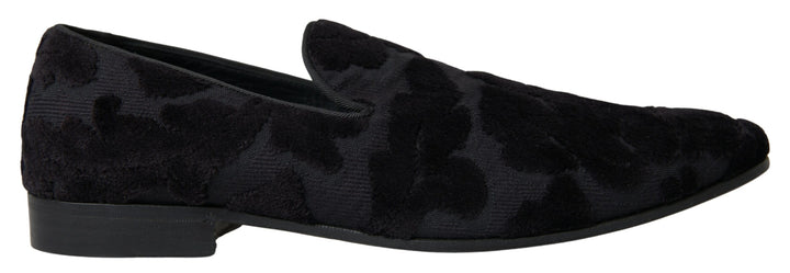 Schwarzer Brokat Loafers Formelle Schuhe