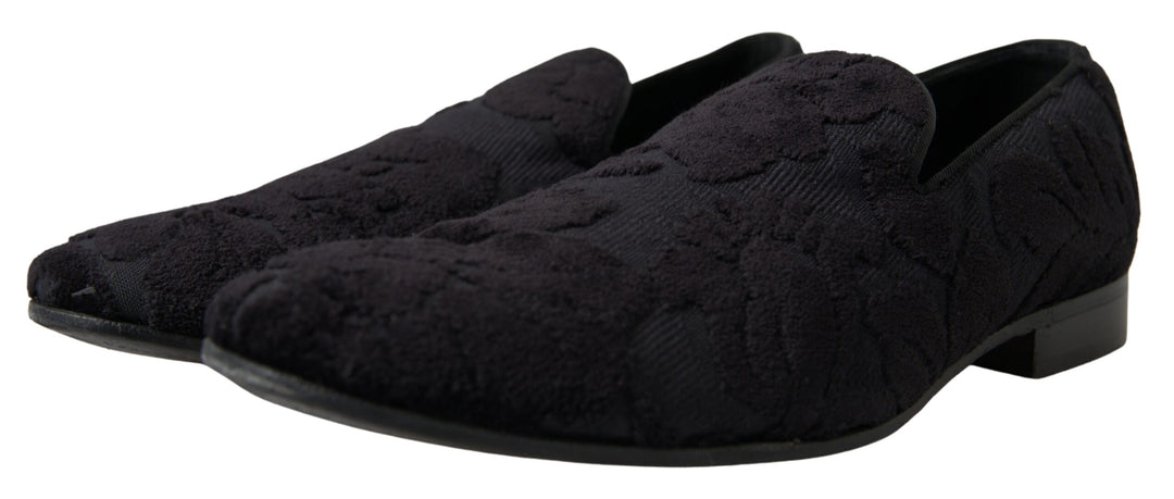Schwarzer Brokat Loafers Formelle Schuhe