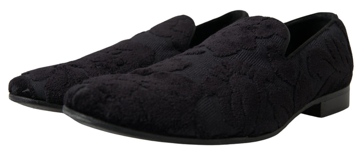 Schwarzer Brokat Loafers Formelle Schuhe
