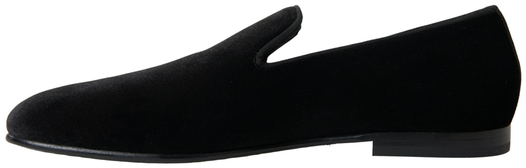 Elegant black velvet loafers for men