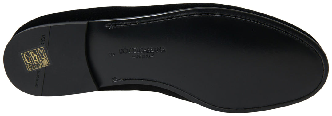 Elegant black velvet loafers for men