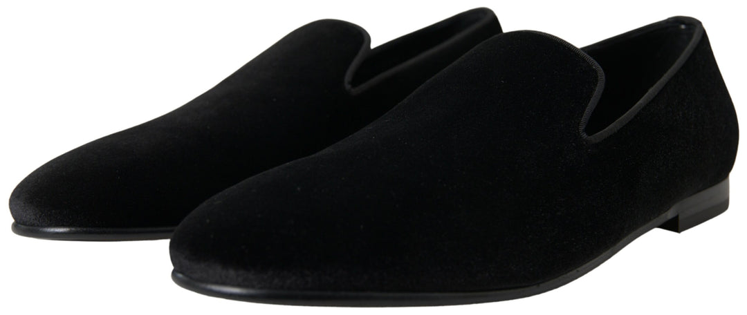Elegant black velvet loafers for men
