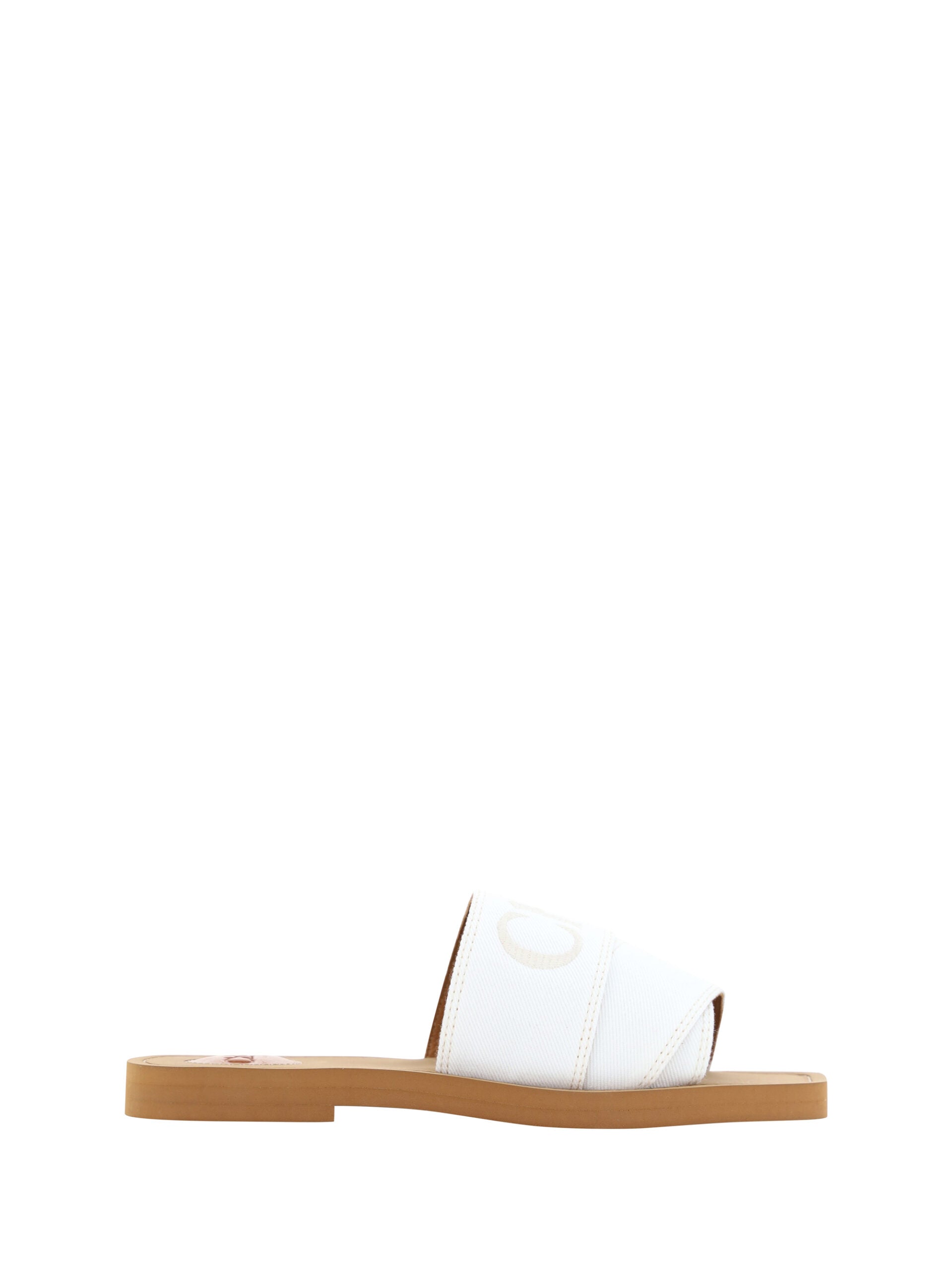 Elegant white cotton slide sandals