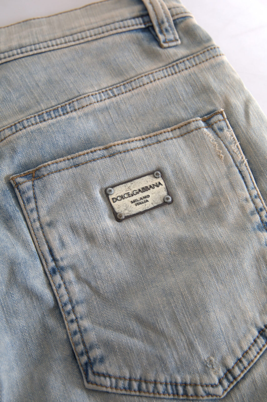 Blaue Skinny-Jeans aus gewaschener Baumwolle mit mittlerer Taille