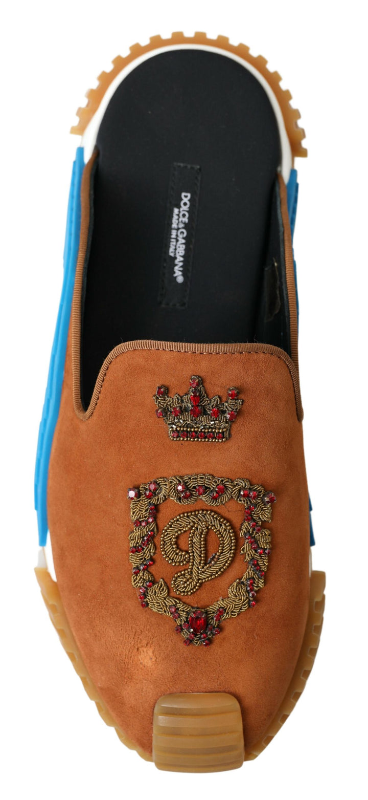 Braunes Wildleder Crown Logo NS1 Rutschen Sandalen