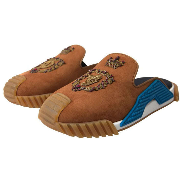 Braunes Wildleder Crown Logo NS1 Rutschen Sandalen
