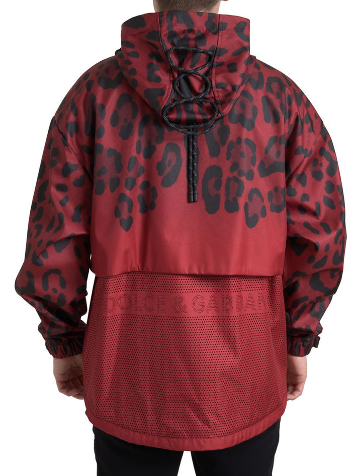 Bright red jacket with leopard print and hood
