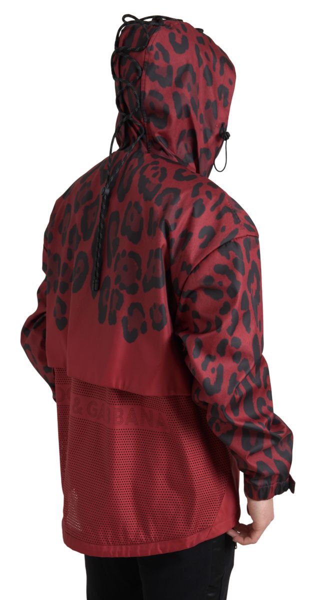Bright red jacket with leopard print and hood
