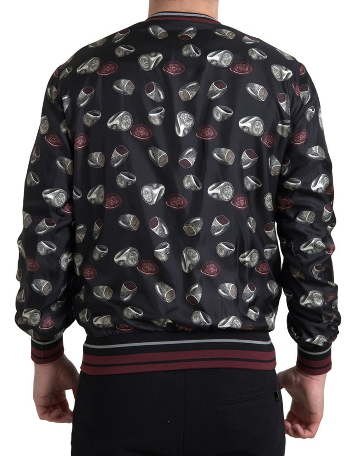 Elegant round-neck silk sweater - Black Multicolor