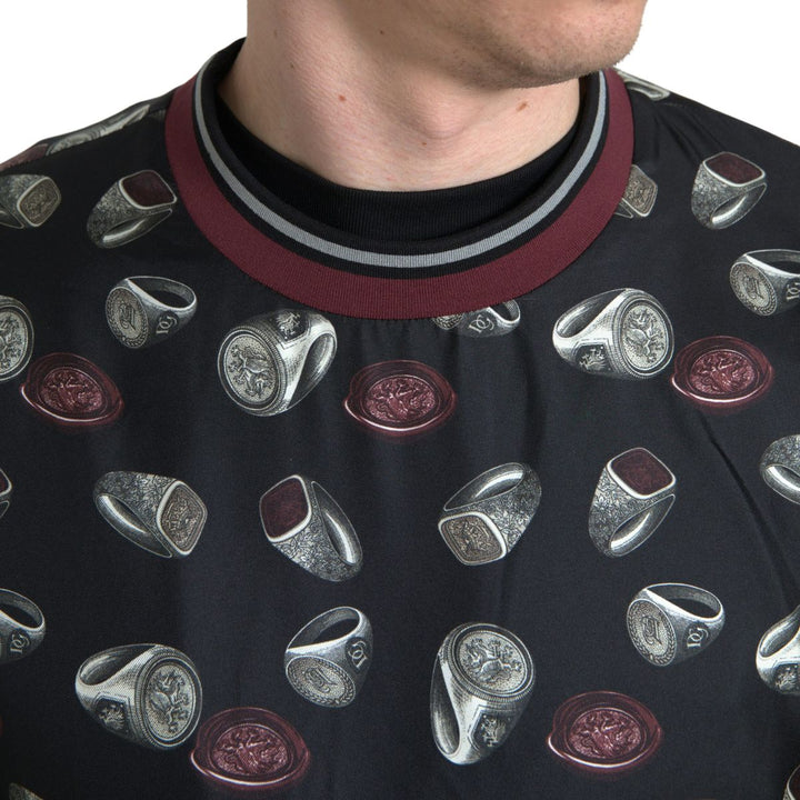 Elegant round-neck silk sweater - Black Multicolor