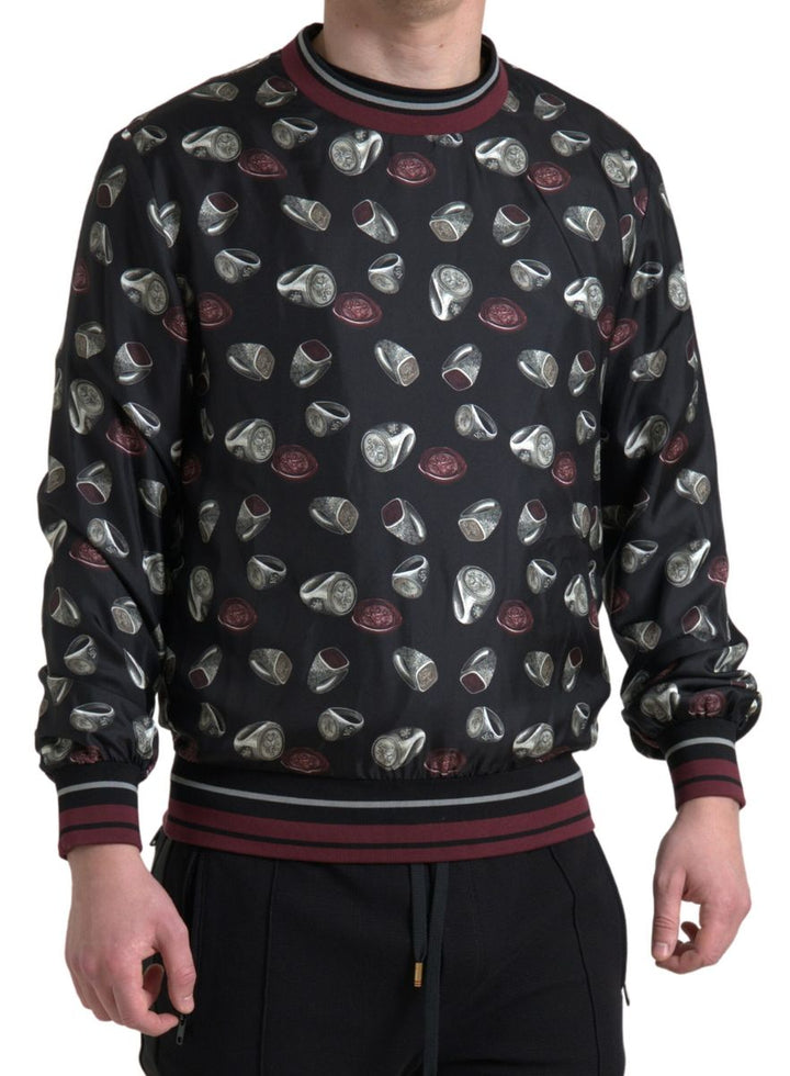 Elegant round-neck silk sweater - Black Multicolor