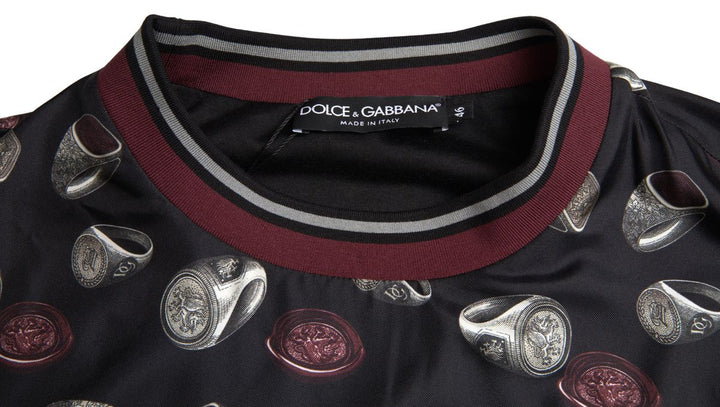 Elegant round-neck silk sweater - Black Multicolor