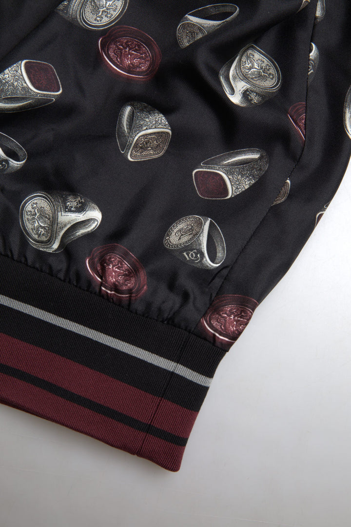 Elegant round-neck silk sweater - Black Multicolor