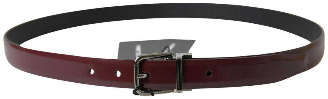 Elegant burgundy leather belt with metal buckle