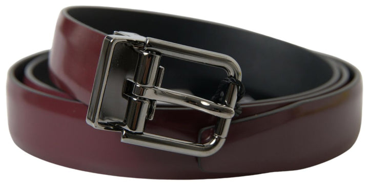 Elegant burgundy leather belt with metal buckle