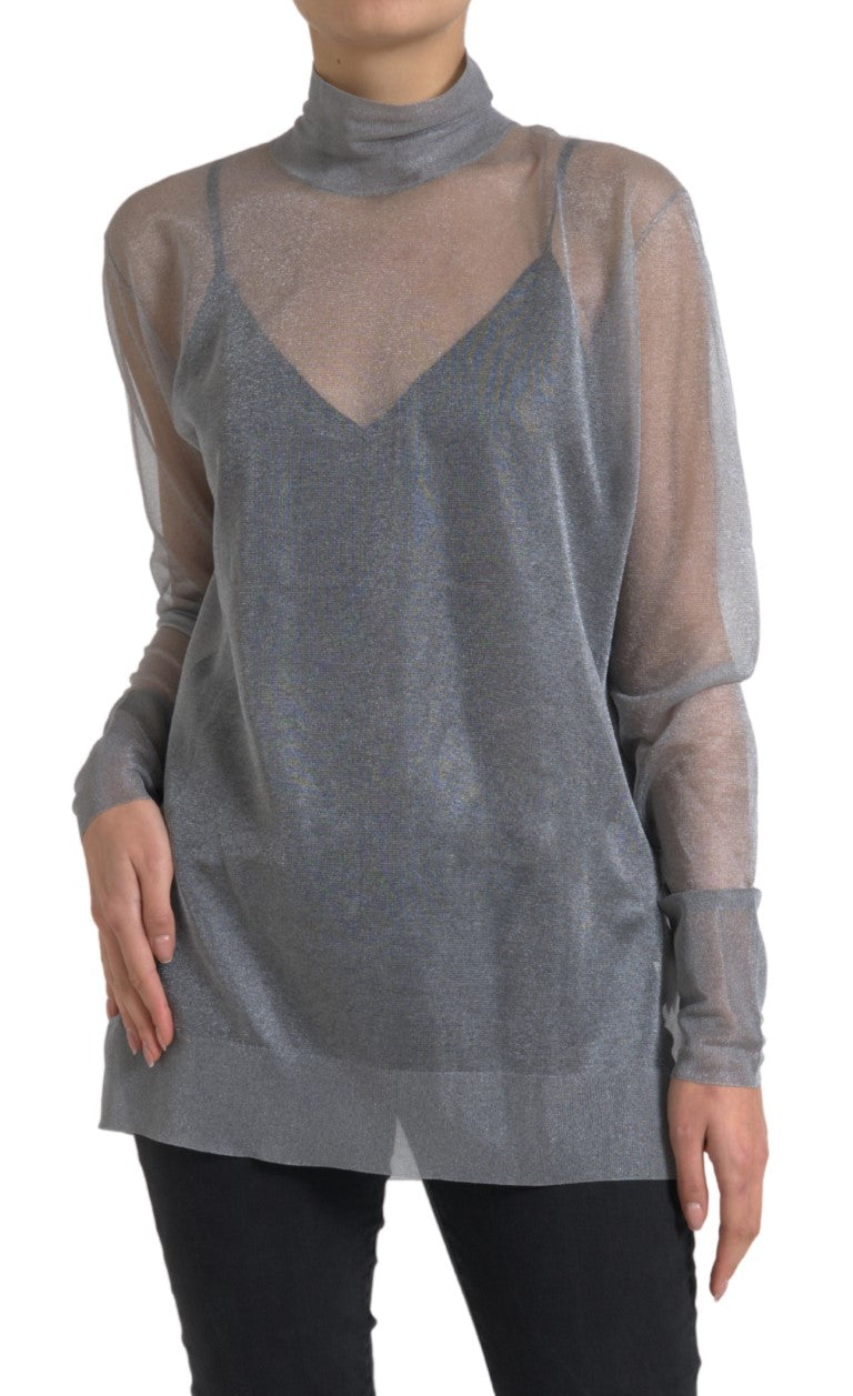 Elegant grey long-sleeved mesh top