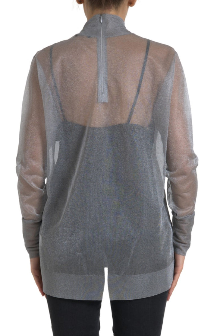 Elegant grey long-sleeved mesh top