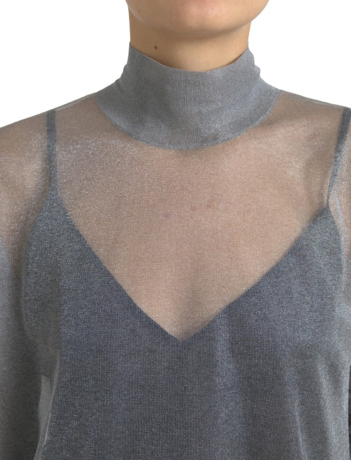 Elegant grey long-sleeved mesh top