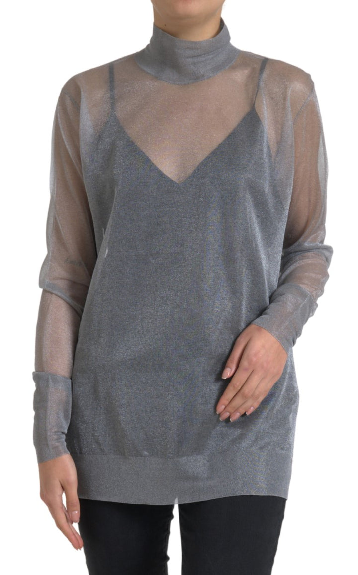 Elegant grey long-sleeved mesh top