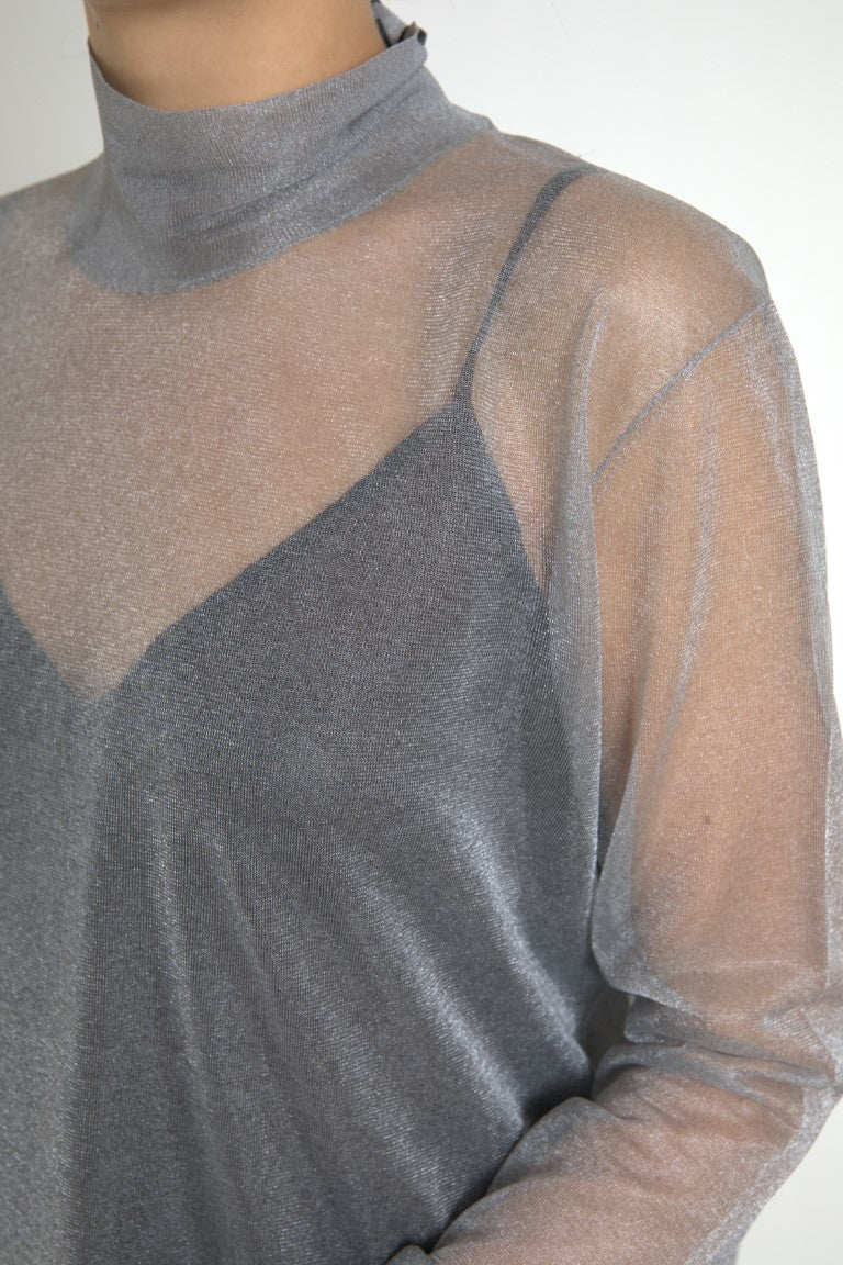 Elegant grey long-sleeved mesh top