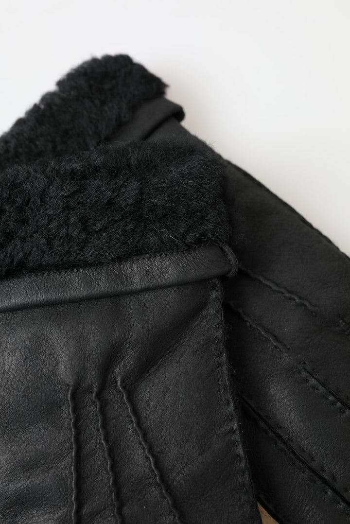 Schwarzes Leder Fell Kurze Hände Fäustlinge Männer Handschuhe