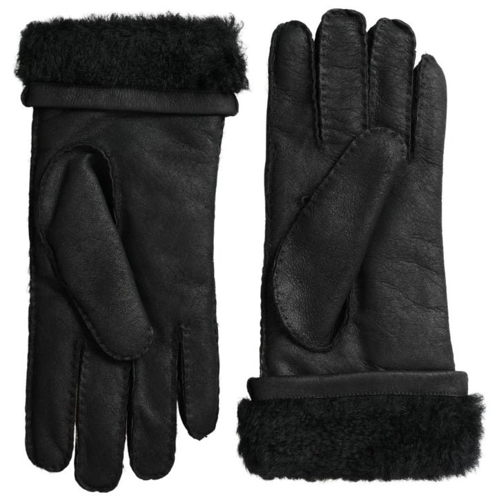 Schwarzes Leder Fell Kurze Hände Fäustlinge Männer Handschuhe