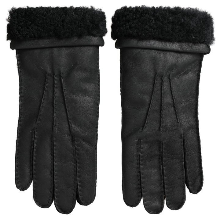 Schwarzes Leder Fell Kurze Hände Fäustlinge Männer Handschuhe