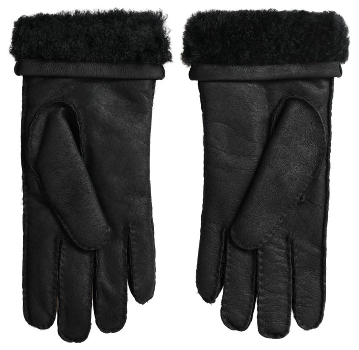 Schwarzes Leder Fell Kurze Hände Fäustlinge Männer Handschuhe