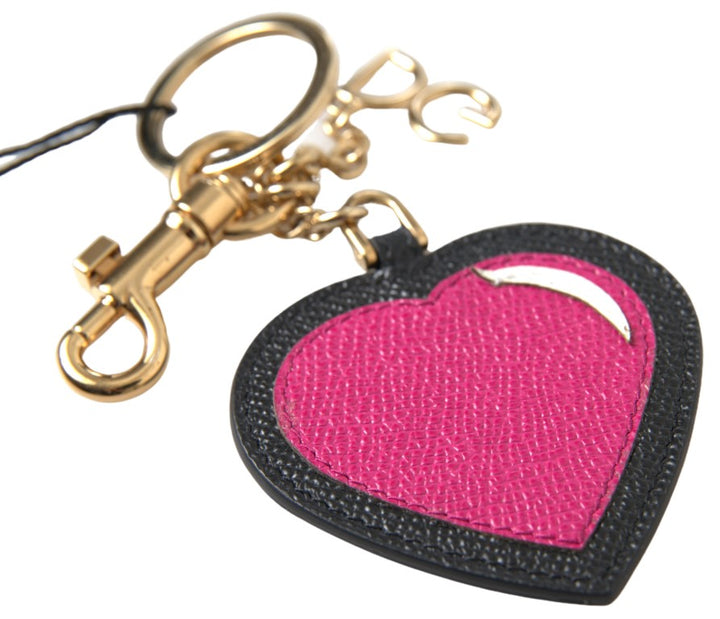 Elegant keychain made of black leather with fuchsia accent