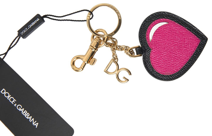 Elegant keychain made of black leather with fuchsia accent