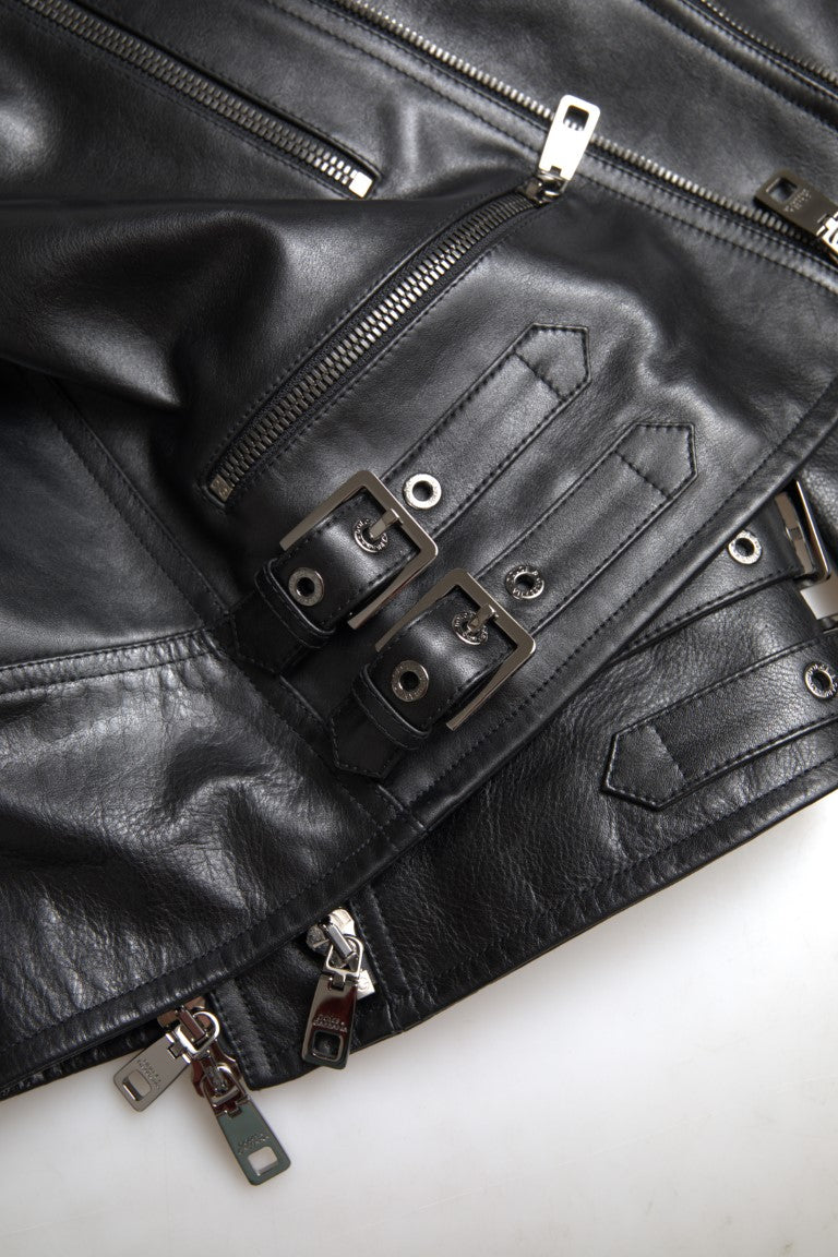 Simple black leather biker jacket