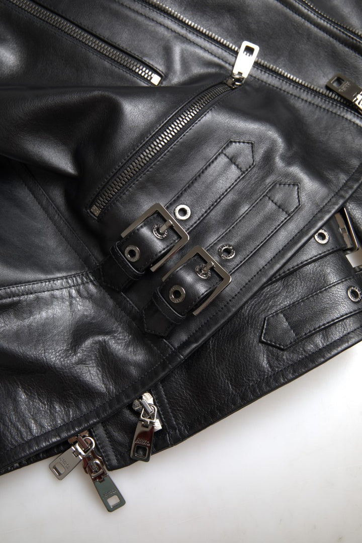 Simple black leather biker jacket