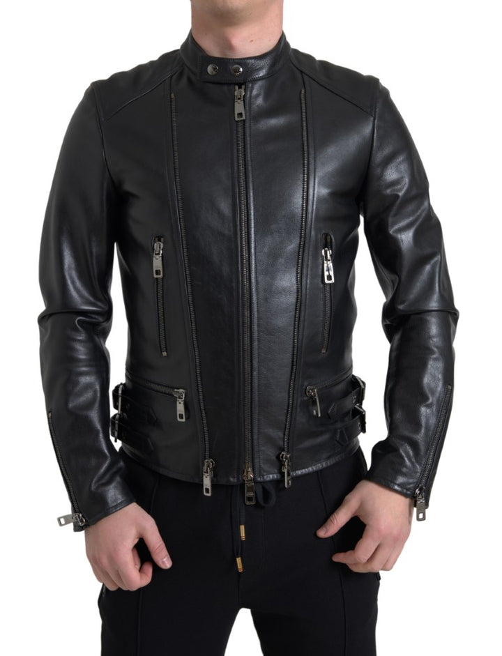Simple black leather biker jacket