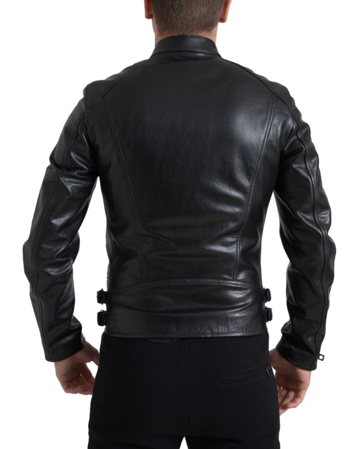 Simple black leather biker jacket