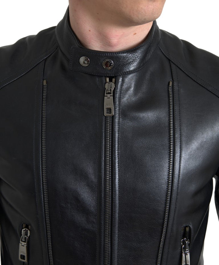 Simple black leather biker jacket