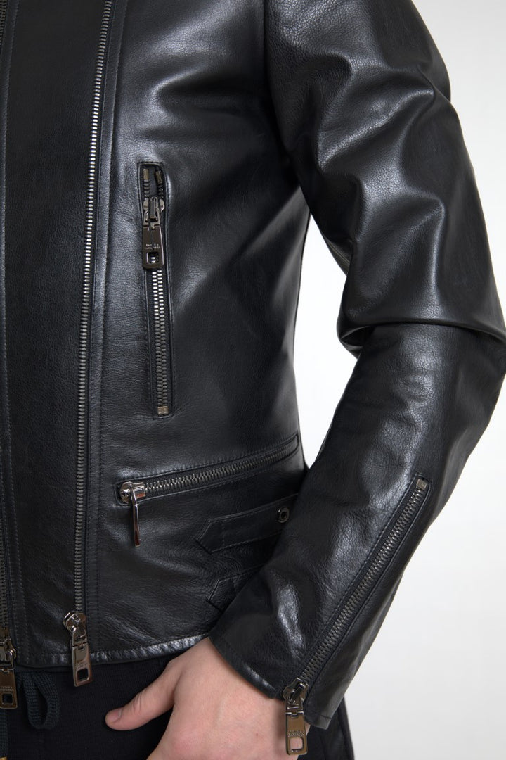 Simple black leather biker jacket