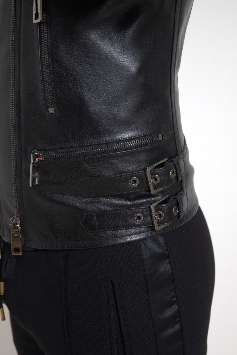 Simple black leather biker jacket