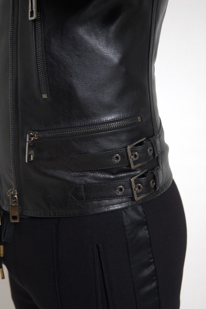 Simple black leather biker jacket