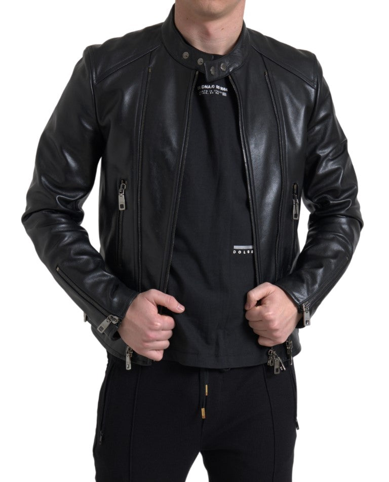 Simple black leather biker jacket