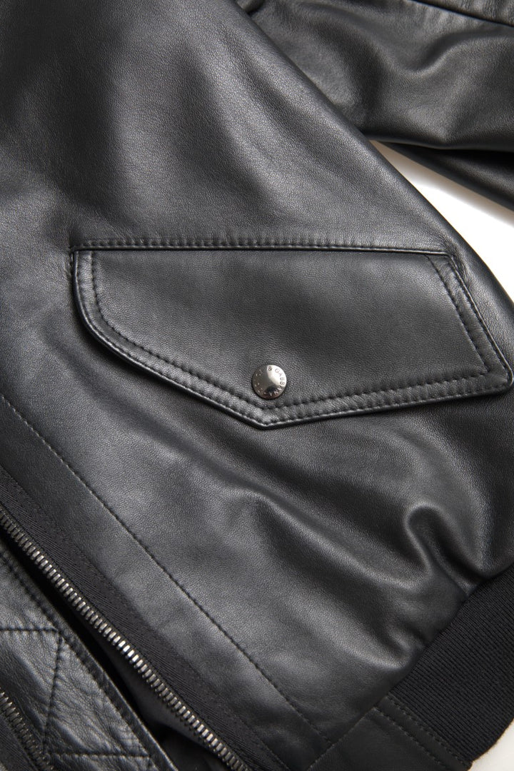 Elegant black leather bomber jacket