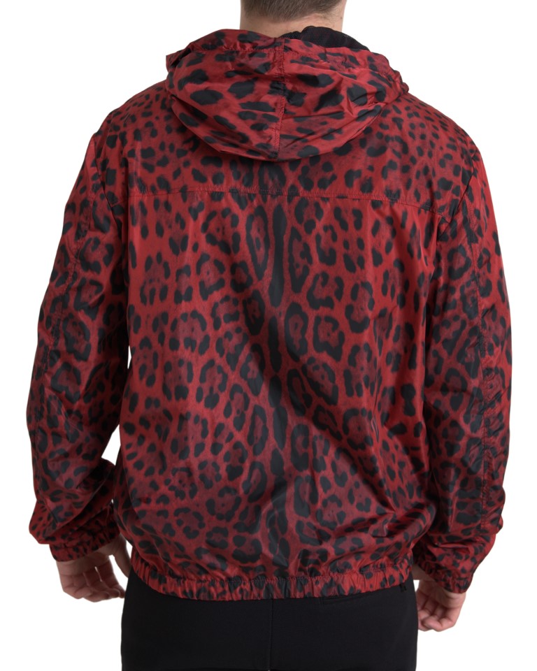 Rote Leoparden-Bomberjacke mit Kapuze