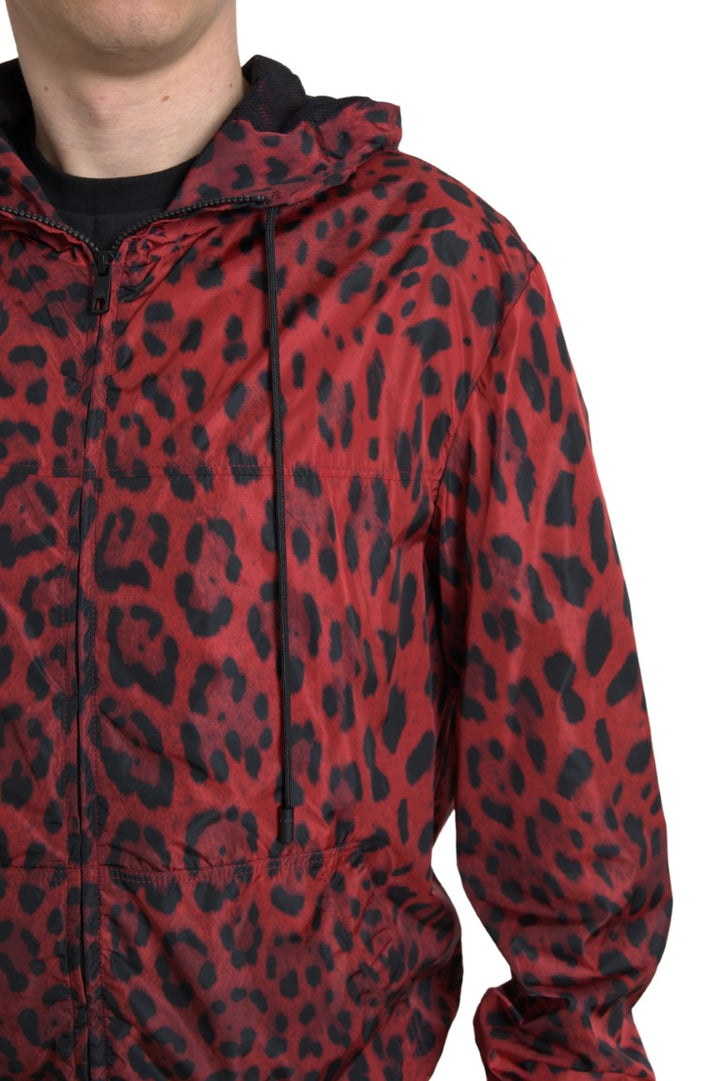 Rote Leoparden-Bomberjacke mit Kapuze