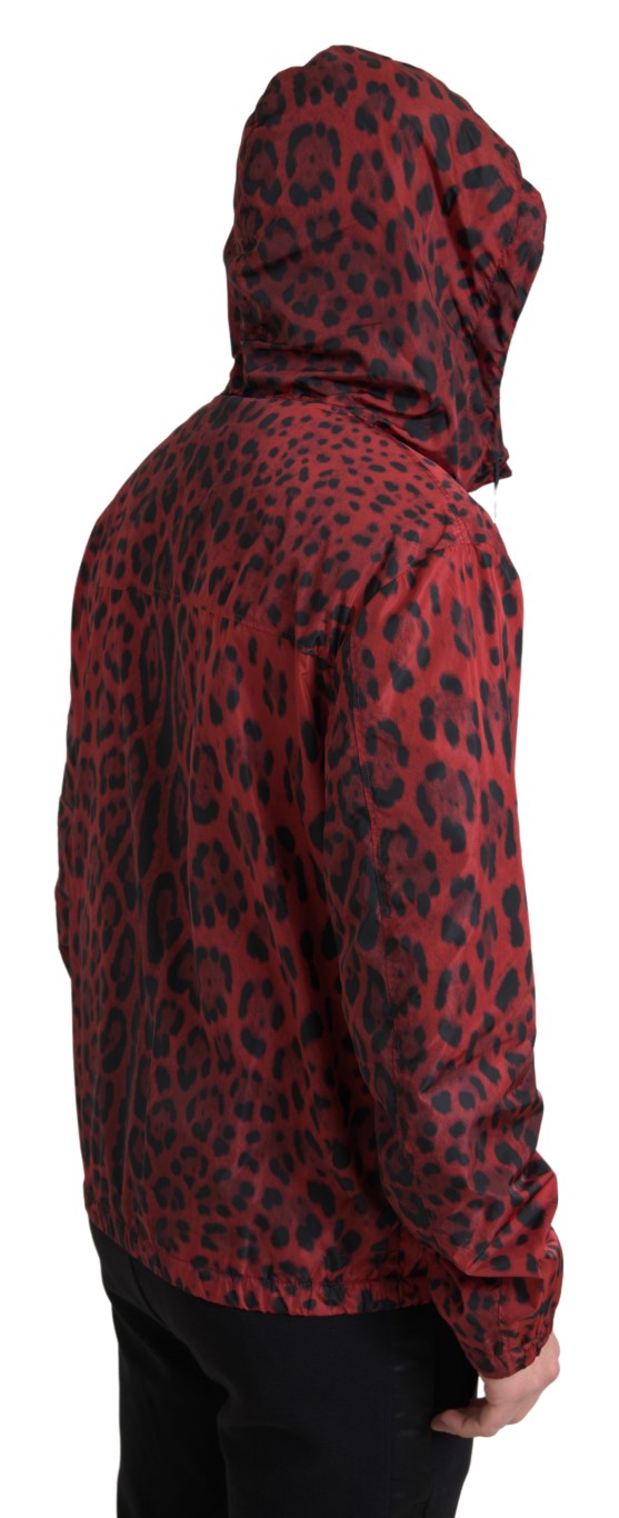 Rote Leoparden-Bomberjacke mit Kapuze